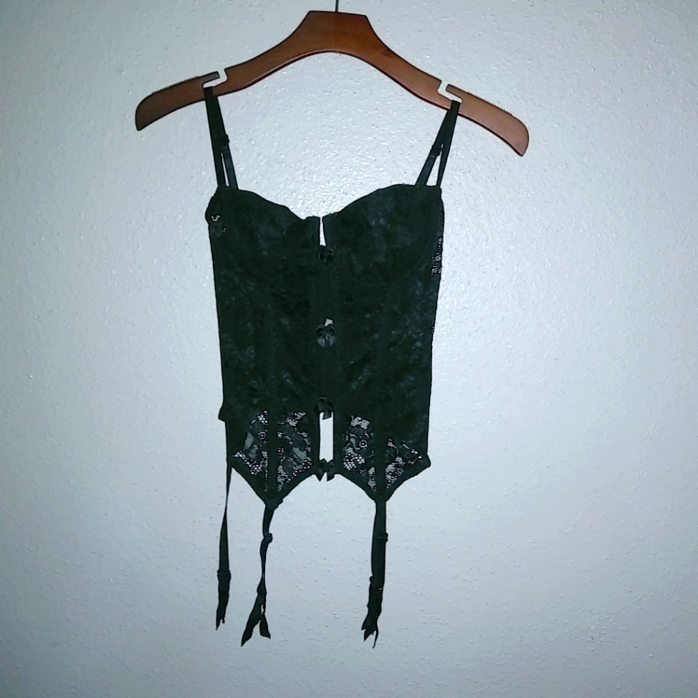 Victoria Secret 34C Black Bustier Garter Belt Lingerie - Picture 1 of 7